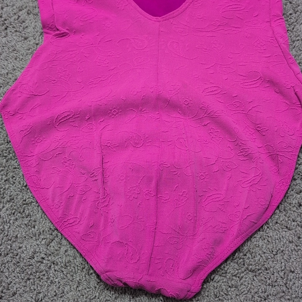 Vintage Christina Pink Floral Textured One Piece Leotard Swim Bodysuit Aerobics - Picture 7 of 10